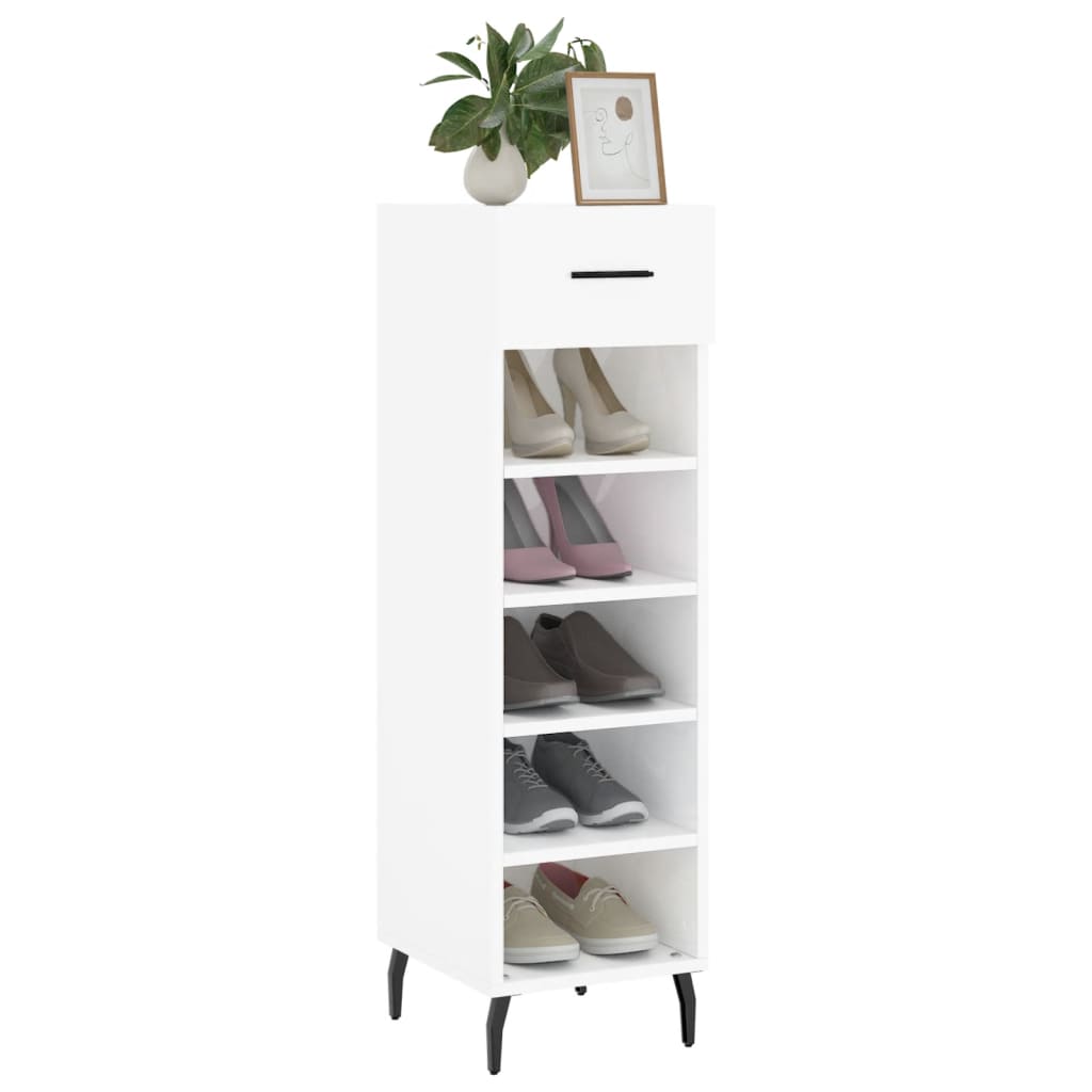 Scarpiera Bianco Lucido 30x35x105 cm in Legno Multistrato