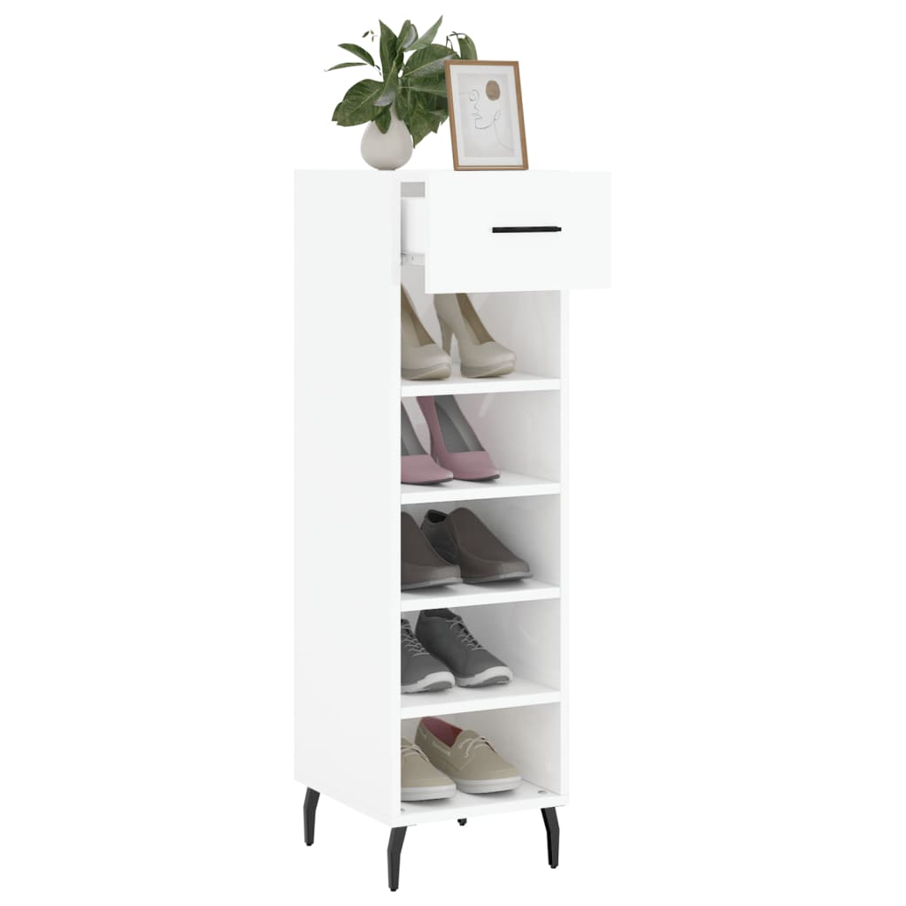 Scarpiera Bianco Lucido 30x35x105 cm in Legno Multistrato