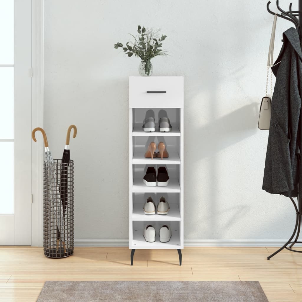 Scarpiera Bianco Lucido 30x35x105 cm in Legno Multistrato