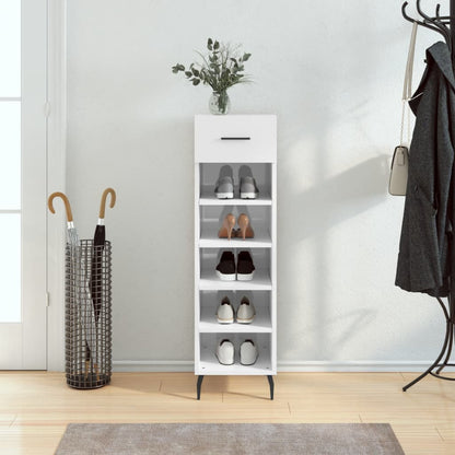 Scarpiera Bianco Lucido 30x35x105 cm in Legno Multistrato