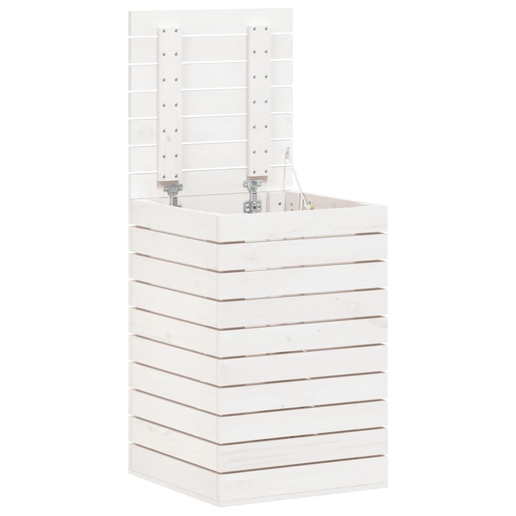 Cesto per Bucato Bianco 44x44x66 cm Legno Massello Pino