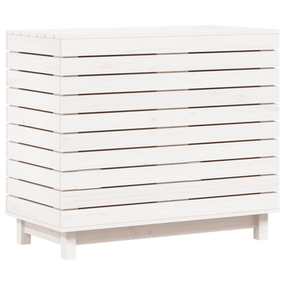 Cesto per Bucato Bianco 88,5x44x76 cm Legno Massello Pino