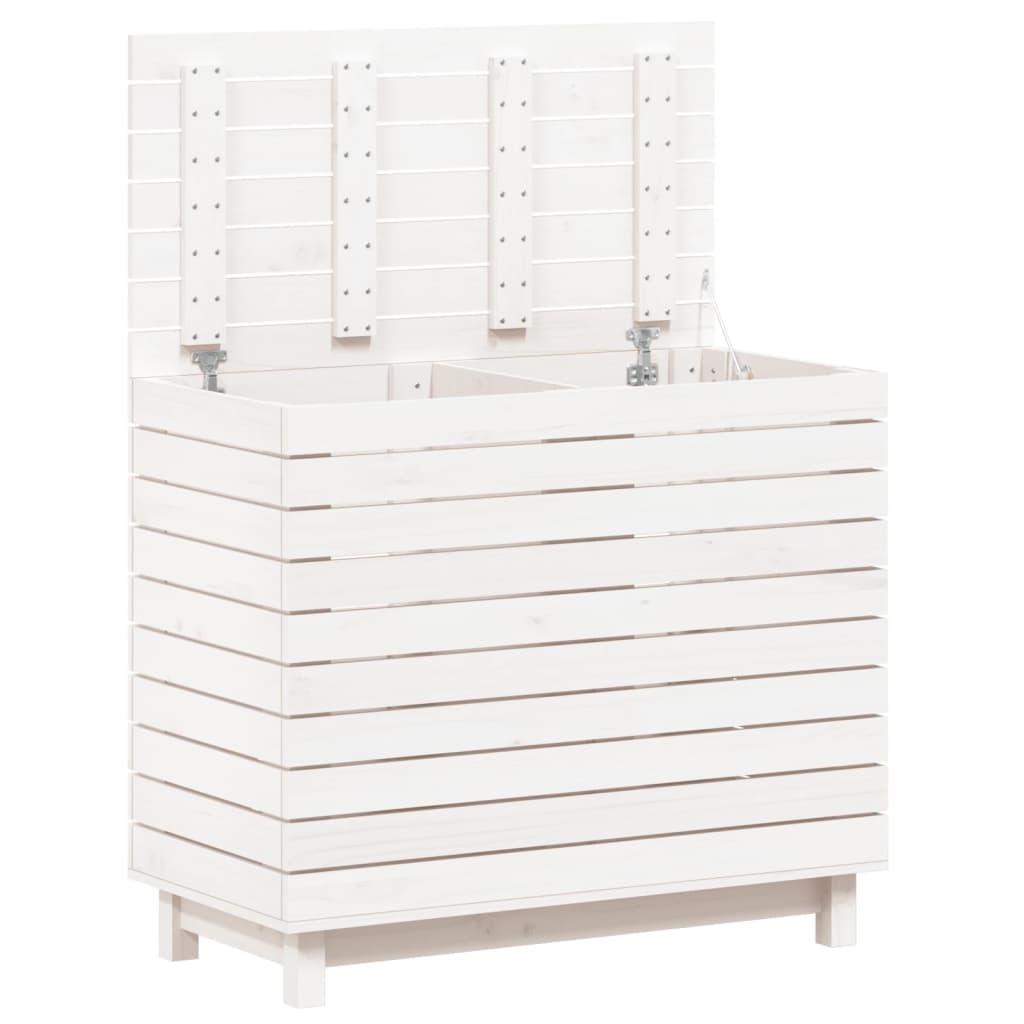 Cesto per Bucato Bianco 88,5x44x76 cm Legno Massello Pino