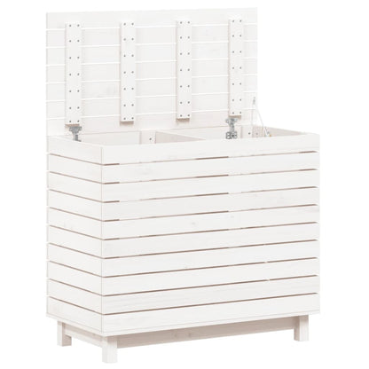 Cesto per Bucato Bianco 88,5x44x76 cm Legno Massello Pino