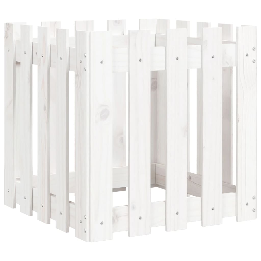Fioriera Giardino a Recinzione Bianco 50x50x50 cm Massello Pino