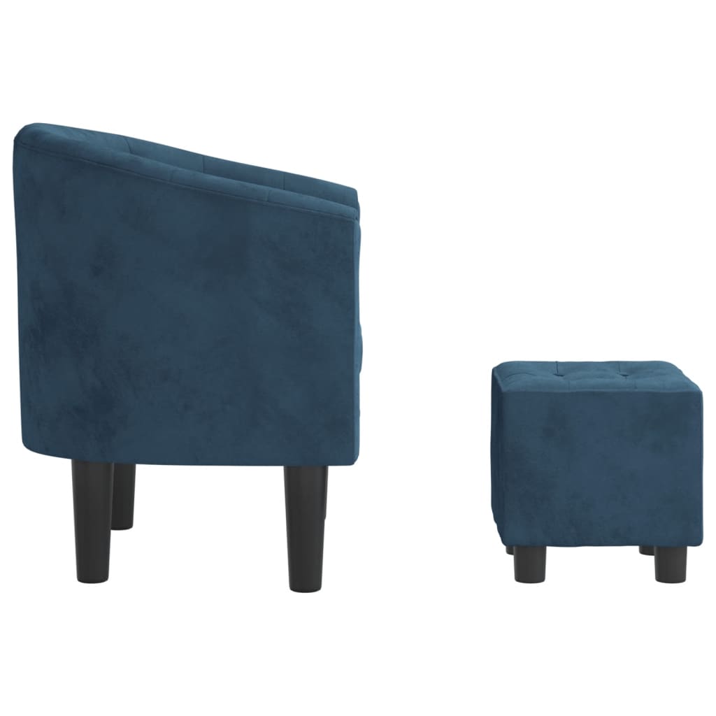Poltrona Cabriolet con Poggiapiedi Blu Scuro in Velluto