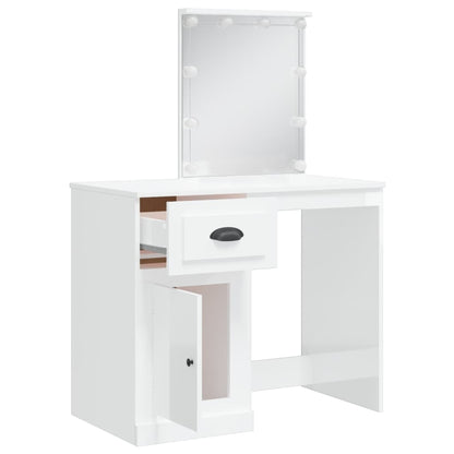Toeletta con Luci LED Bianco Lucido 90x42x132,5 cm