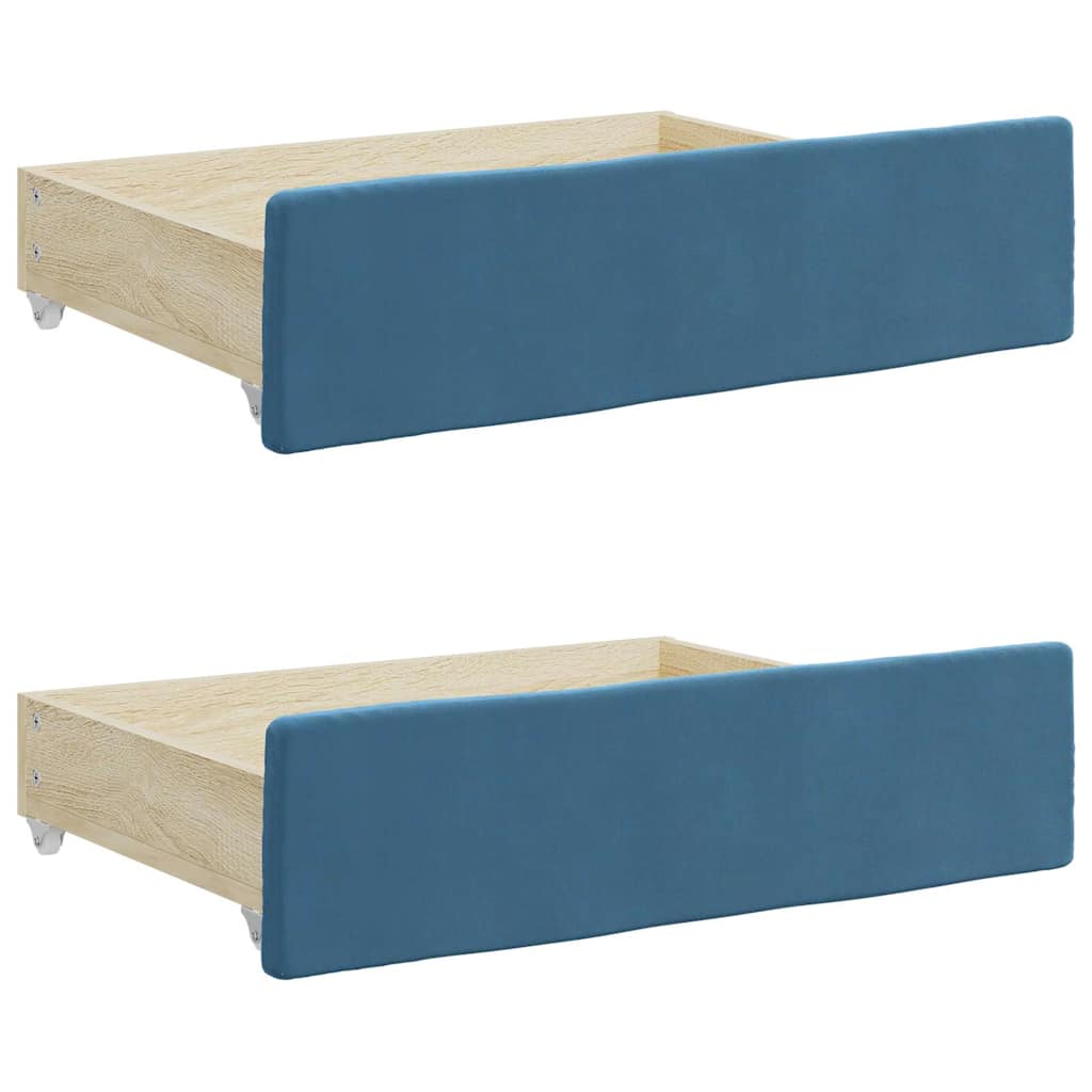 Cassetti da Letto 2pz Blu in Legno Multistrato e Velluto