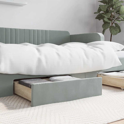 Cassetti da Letto 2pz Grigio Chiaro Legno Multistrato e Velluto