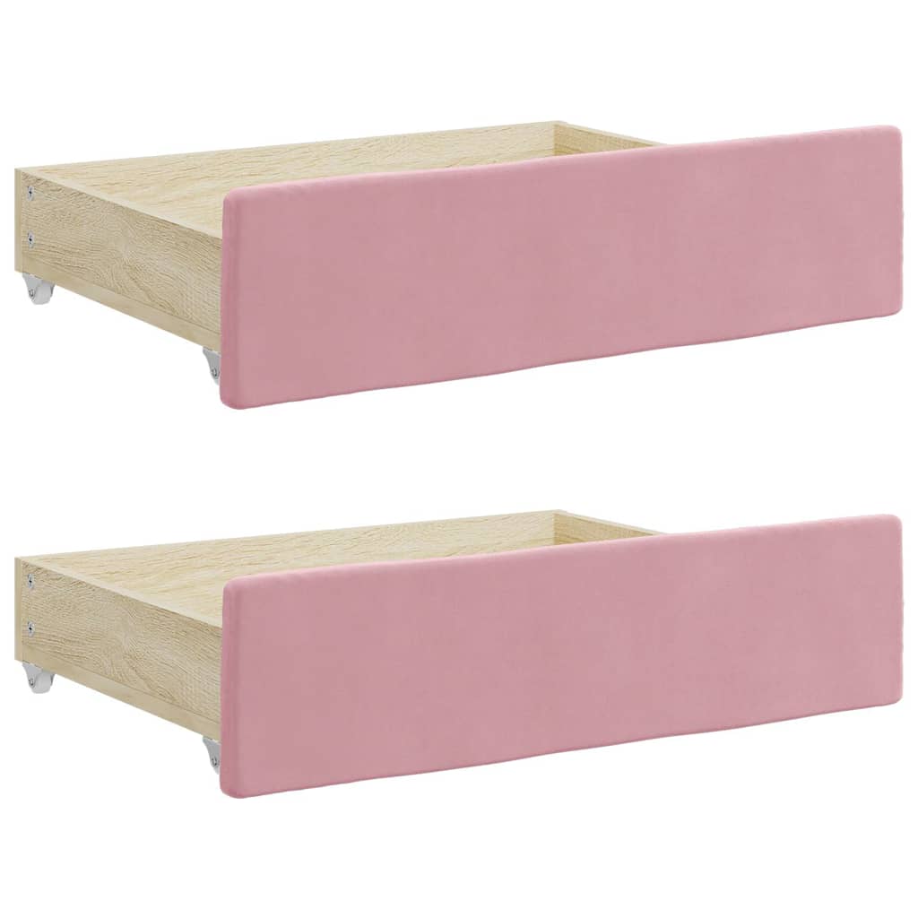 Cassetti da Letto 2pz Rosa in Legno Multistrato e Velluto