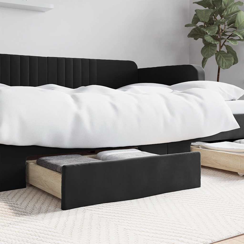 Cassetti da Letto 2pz Neri in Legno Multistrato e Velluto