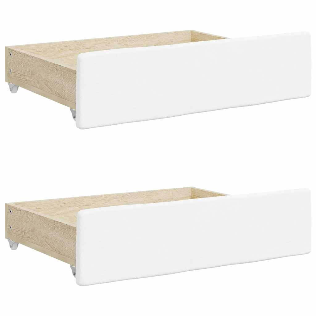 Cassetti da Letto 2pz Bianchi in Legno Multistrato e Similpelle