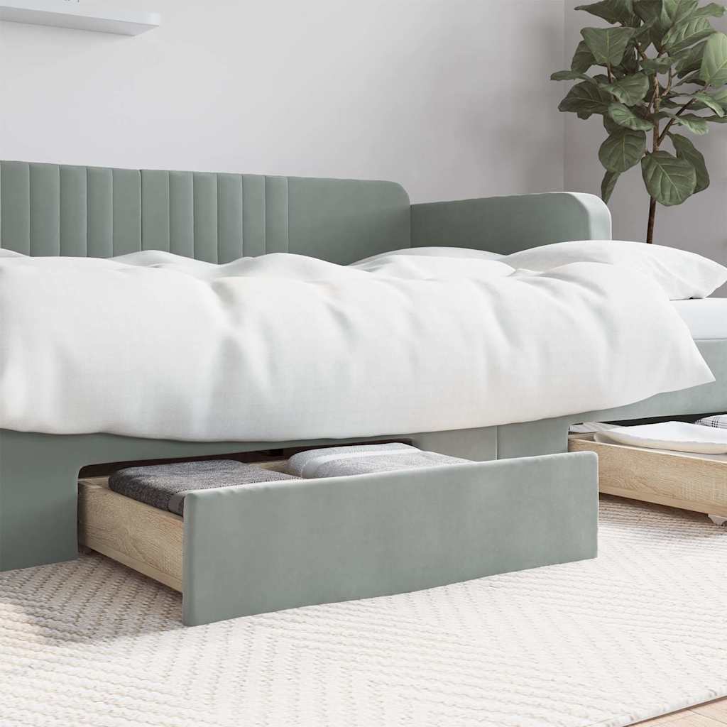 Cassetti da Letto 2pz Grigio Chiaro in Truciolato e Velluto