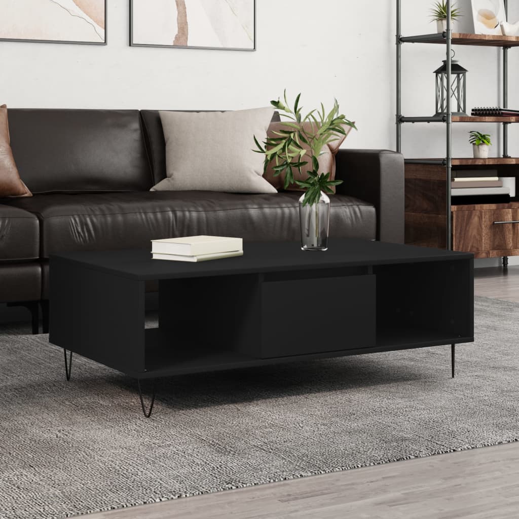 Tavolino da Salotto Nero 104x60x35 cm in Legno Multistrato