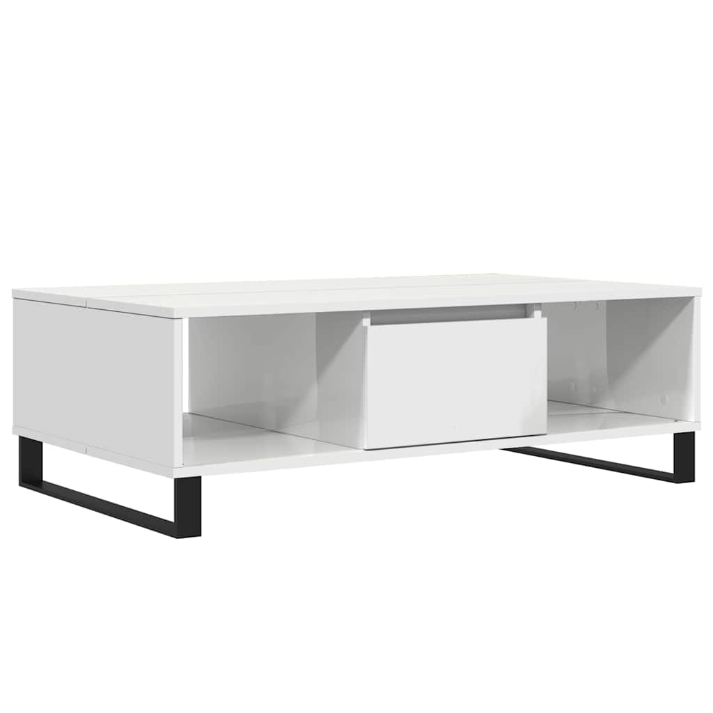 Tavolino da Salotto Bianco Lucido 104x60x35cm Legno Multistrato