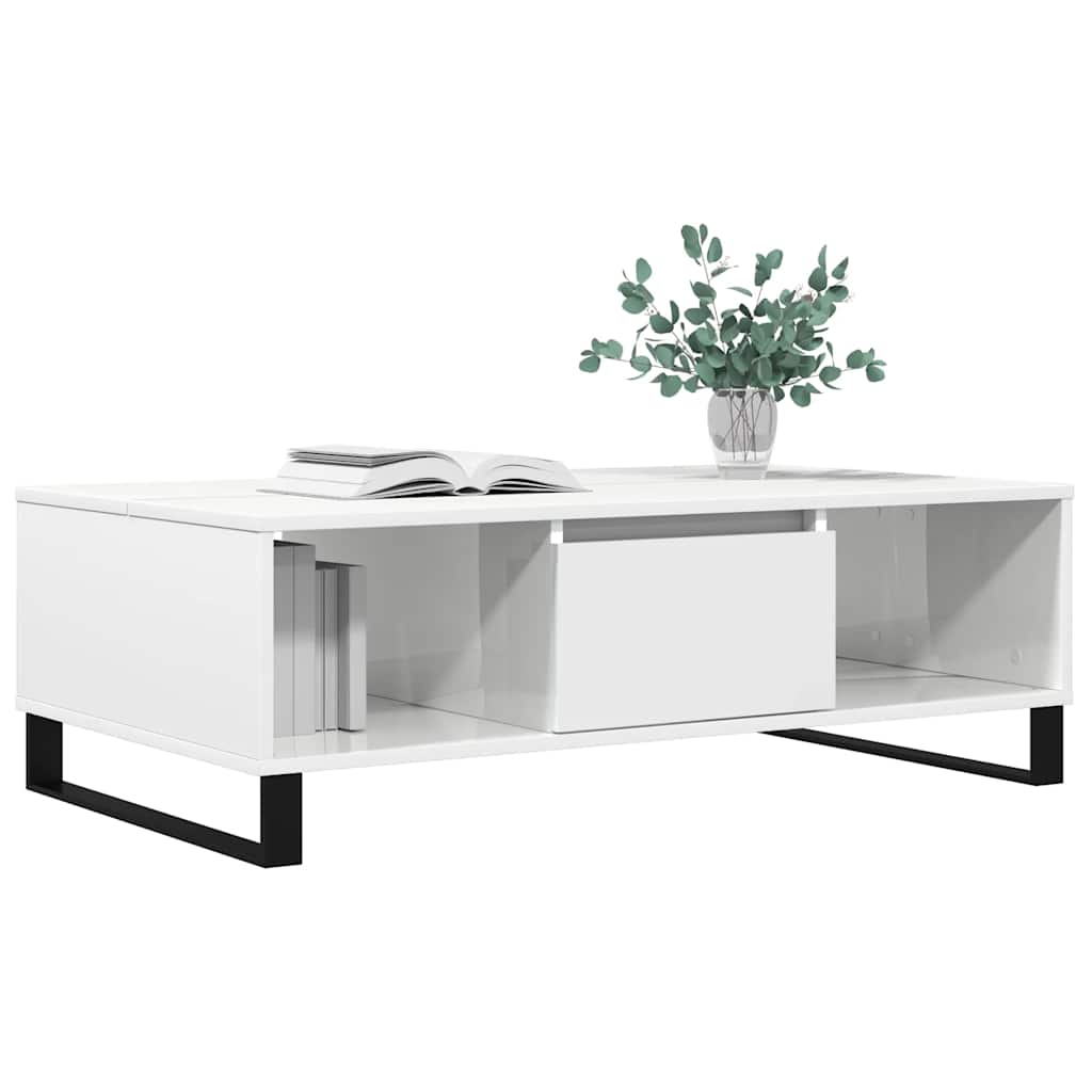 Tavolino da Salotto Bianco Lucido 104x60x35cm Legno Multistrato