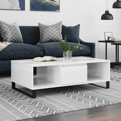 Tavolino da Salotto Bianco Lucido 104x60x35cm Legno Multistrato