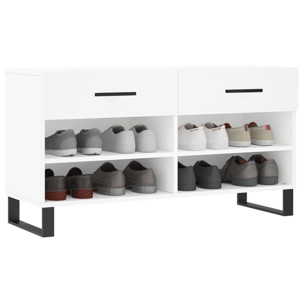 Panca Porta Scarpe Bianca 102x35x55 cm in Legno Multistrato