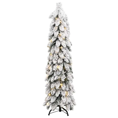 Albero di Natale Artificiale con 80 LED e Neve Floccata 150 cm