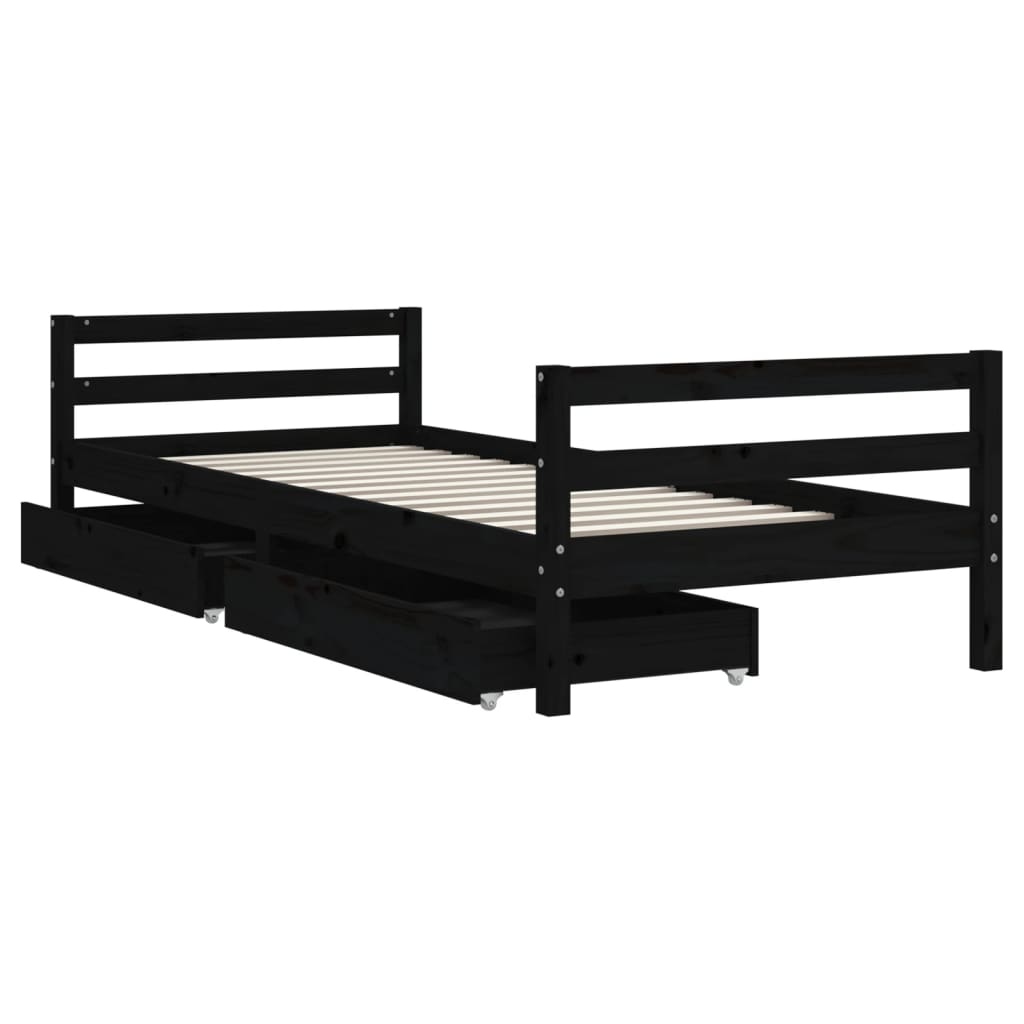 Giroletto Bambini con Cassetti Nero 80x200cm Massello di Pino