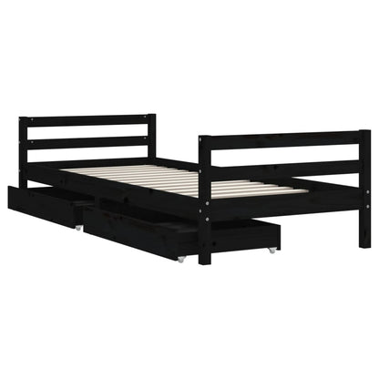 Giroletto Bambini con Cassetti Nero 80x200cm Massello di Pino