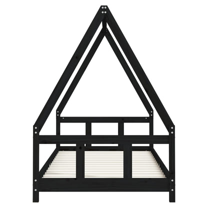 Giroletto per Bambini Nero 90x200 cm in Legno Massello di Pino