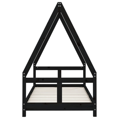 Giroletto per Bambini Nero 80x160 cm in Legno Massello di Pino