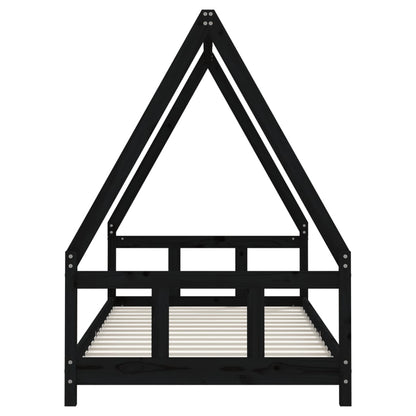 Giroletto per Bambini Nero 90x190 cm in Legno Massello di Pino