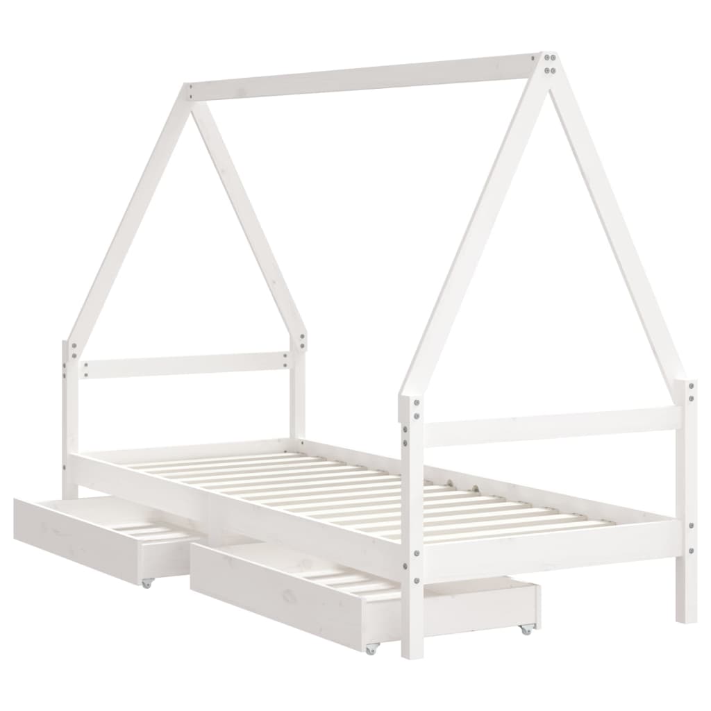 Giroletto Bambini con Cassetti Bianco 80x200cm Massello di Pino