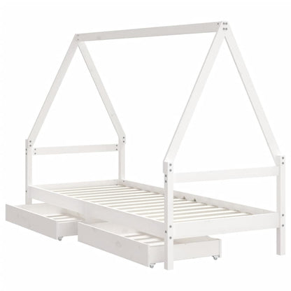 Giroletto Bambini con Cassetti Bianco 90x200cm Massello di Pino