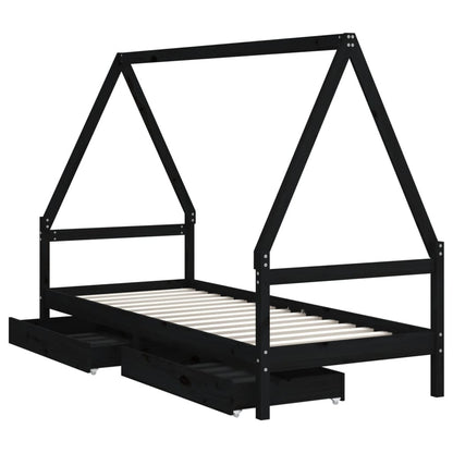 Giroletto Bambini con Cassetti Nero 90x200cm Massello di Pino