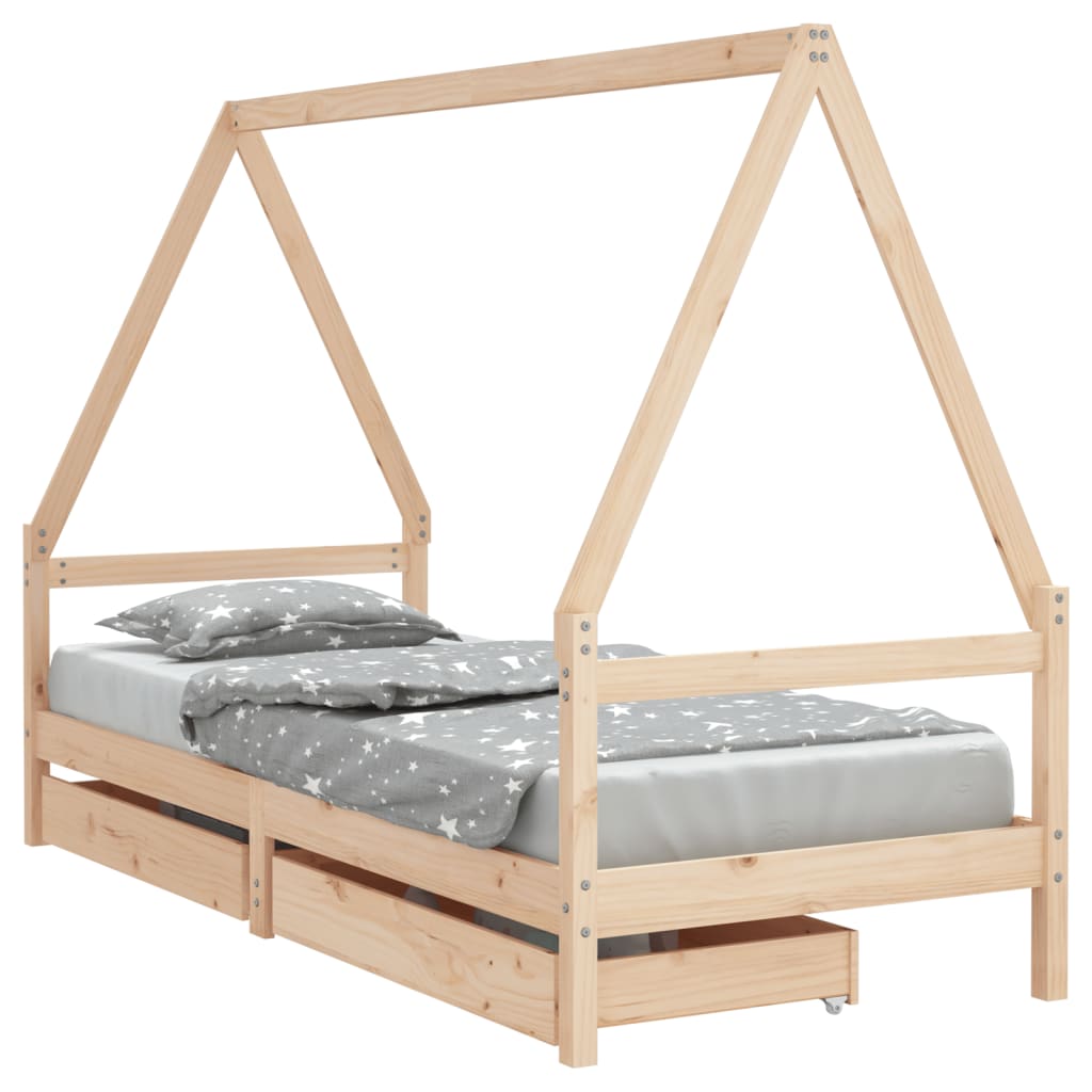 Giroletto per Bambini con Cassetti 90x190cm Legno Massello Pino