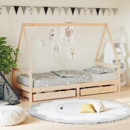 Giroletto per Bambini con Cassetti 90x190cm Legno Massello Pino