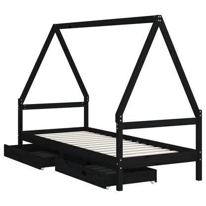 Giroletto per Bambini con Cassetti Nero 90x190 cm Massello Pino