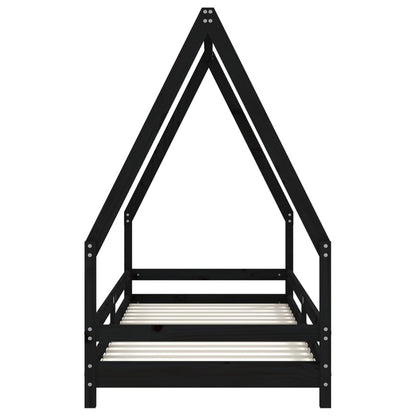 Giroletto per Bambini Nero 90x200 cm in Legno Massello di Pino