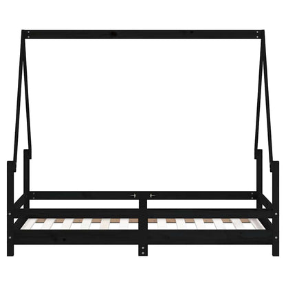 Giroletto per Bambini Nero 80x160 cm in Legno Massello di Pino