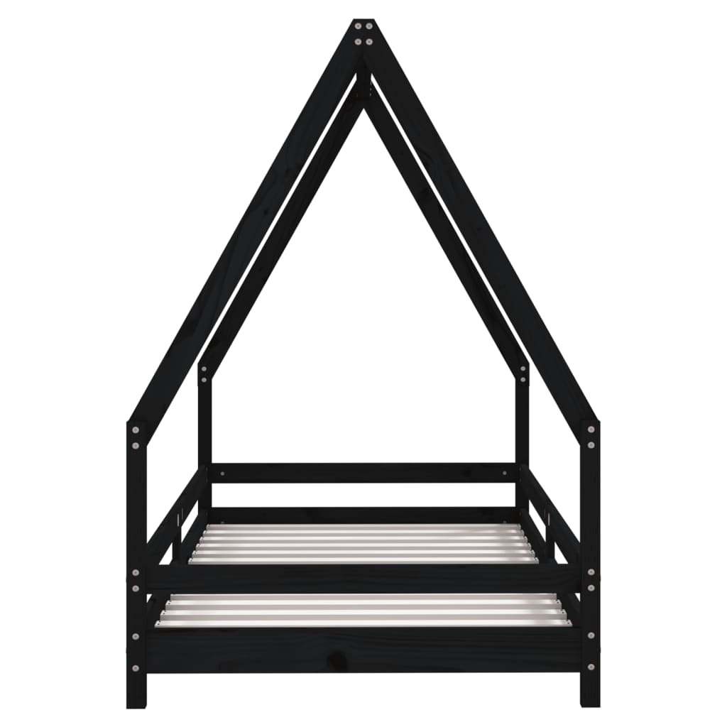Giroletto per Bambini Nero 90x190 cm in Legno Massello di Pino