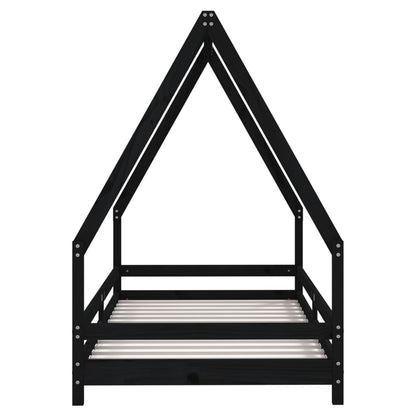 Giroletto per Bambini Nero 90x190 cm in Legno Massello di Pino