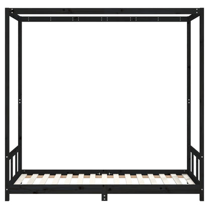 Giroletto per Bambini Nero 90x190 cm in Legno Massello di Pino
