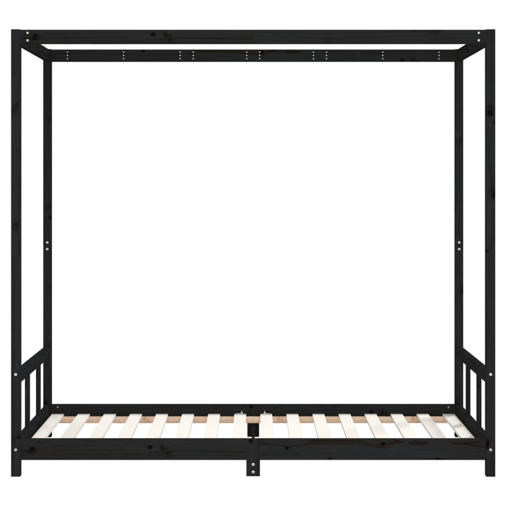 Giroletto per Bambini Nero 90x200 cm in Legno Massello di Pino