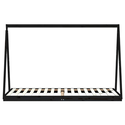 Giroletto per Bambini Nero 90x200 cm in Legno Massello di Pino
