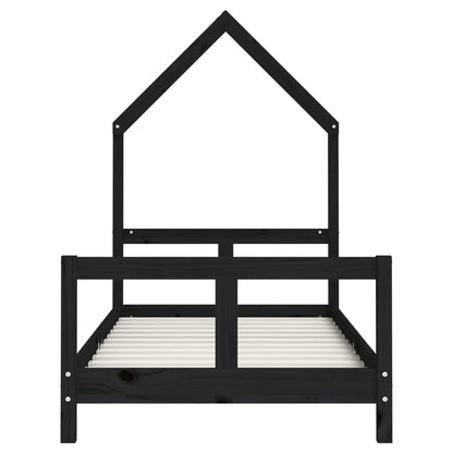 Giroletto per Bambini Nero 80x160 cm in Legno Massello di Pino