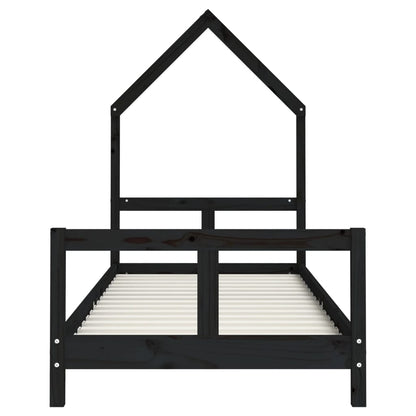 Giroletto per Bambini Nero 80x200 cm in Legno Massello di Pino