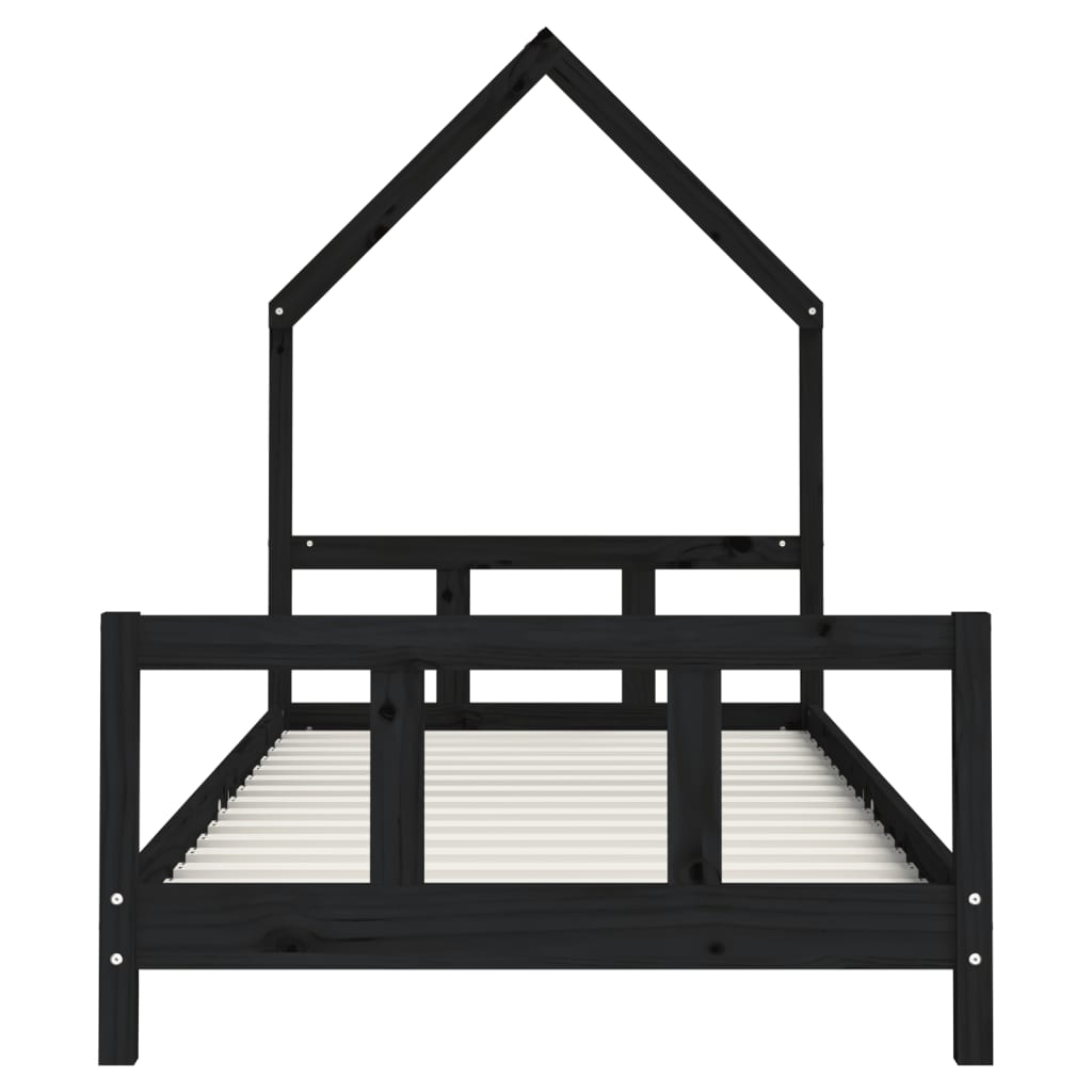 Giroletto per Bambini Nero 90x200 cm in Legno Massello di Pino