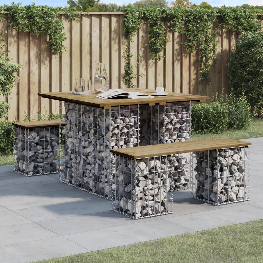 Tavolo da giardino in gabbione design 100x102x72 cm in legno di pino impregnato