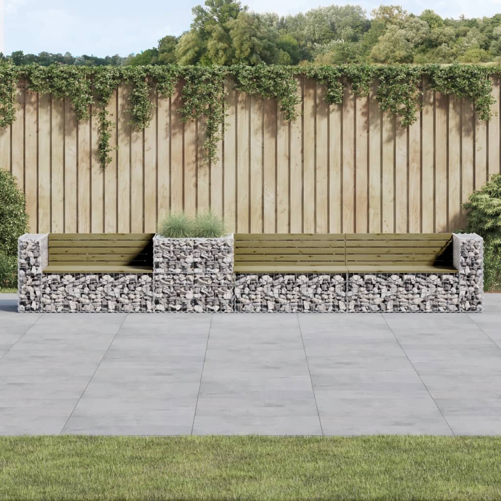 Panca da Giardino con Cesto Gabbione Legno Impregnato di Pino