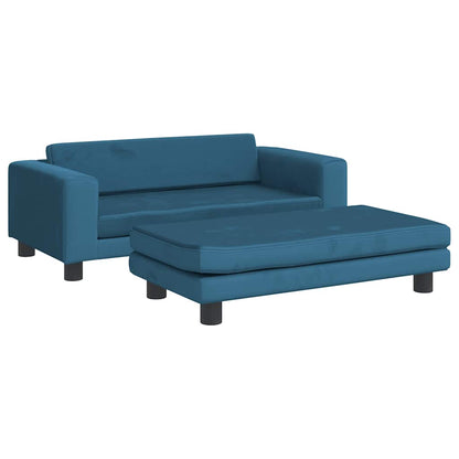 Divano per Bambini con Poggiapiedi Blu 100x50x30 cm in Velluto