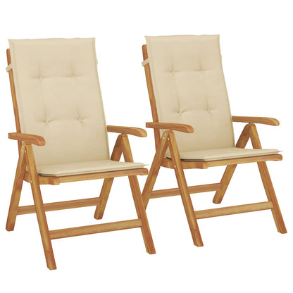 Sedie da Giardino Reclinabili con Cuscini 2 pz in Legno di Teak