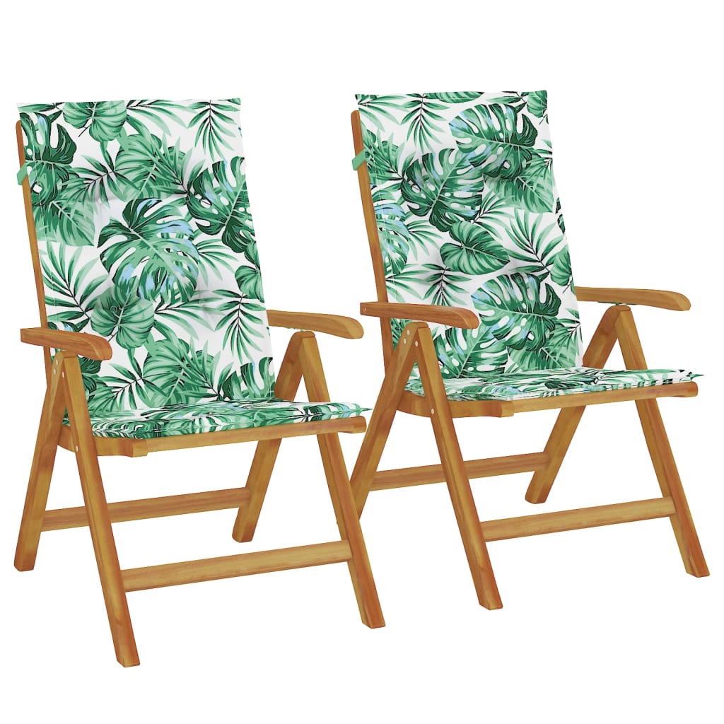 Sedie da Giardino Reclinabili con Cuscini 2 pz in Legno di Teak