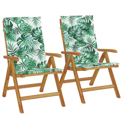 Sedie da Giardino Reclinabili con Cuscini 2 pz in Legno di Teak